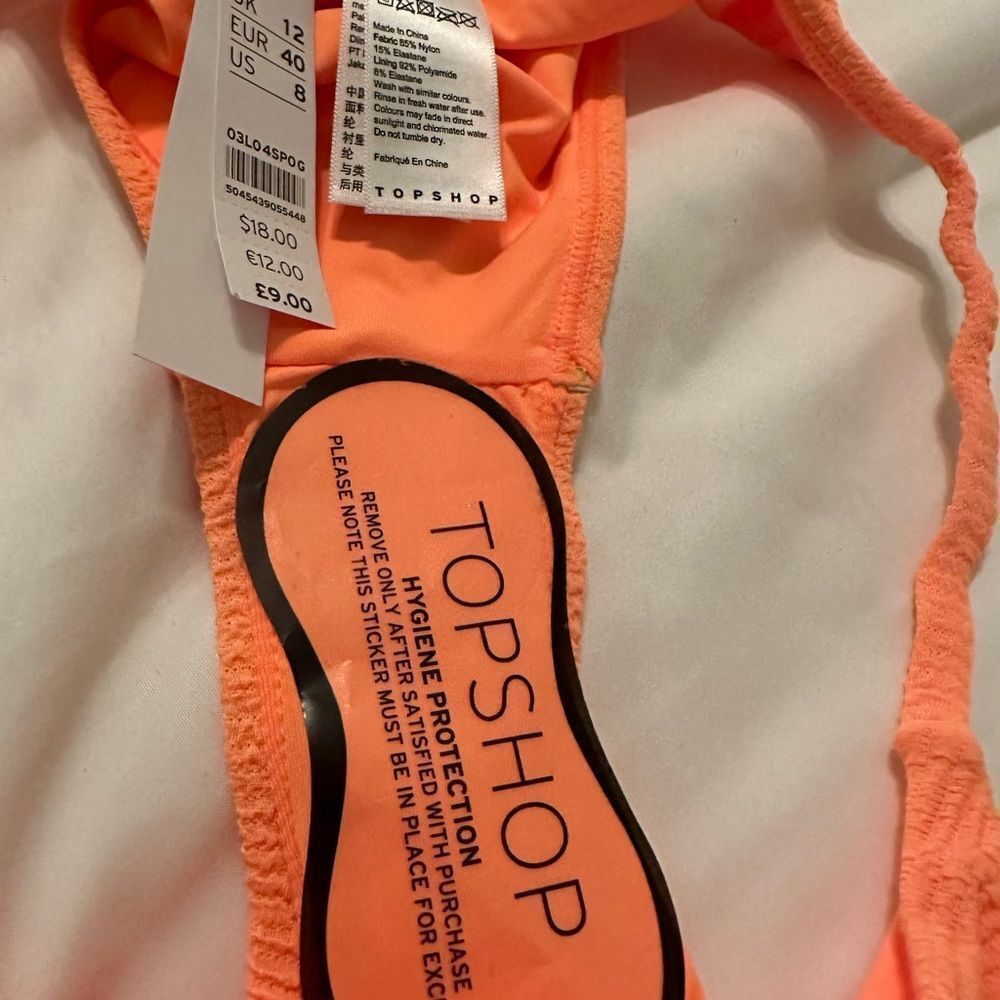 NWT Topshop Neon Orange Bikini Bottoms Size 8 - Picture 4 of 9